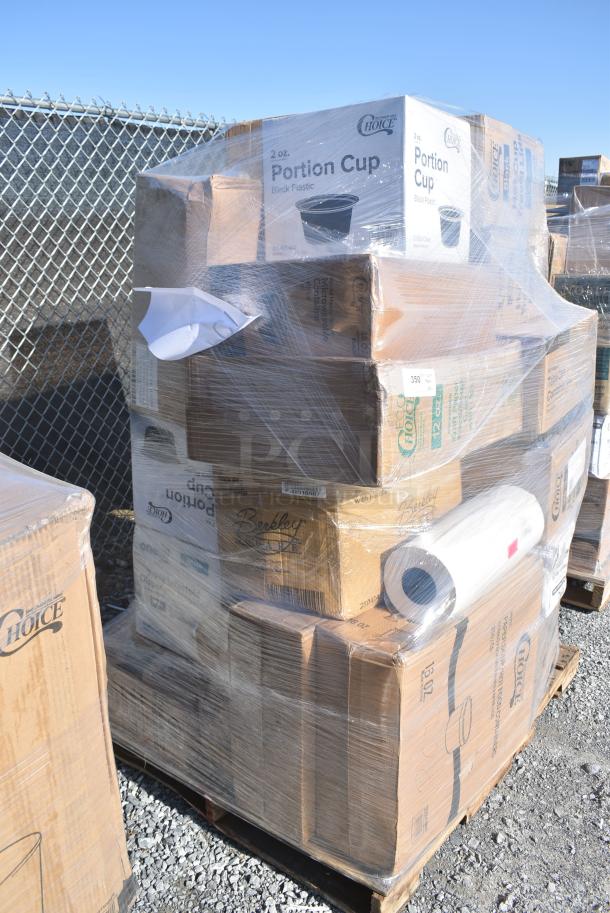 26 BRAND NEW! Items Including 500L1020W Choice White Hot Paper Cup Travel Lid for 10-24 oz. Standard Cups and 8 oz. Squat Cups - 1000/Case, 500CC16 Choice Clear PET Customizable Plastic Cold Cup - 16 oz. - 1000/Case, 5001N6001KR EcoChoice 10" x 12" Natural Kraft 1/4 Fold Luncheon Napkin - 6000/Case, 43318TRBU Choice 18" x 700' 40 lb. Premium White True Butcher Paper Roll, 130BKNIFEWP Choice 6 1/2" Individually Wrapped Medium Weight Black Polypropylene Plastic Knife - 1000/Case, 129MCS38B Choice 38 oz. Black Rectangular Microwavable Heavy Weight Container with Lid 8 3/4" x 6 1/4" x 2" - 150/Case. 26 Times Your Bid! - Image 2 of 15