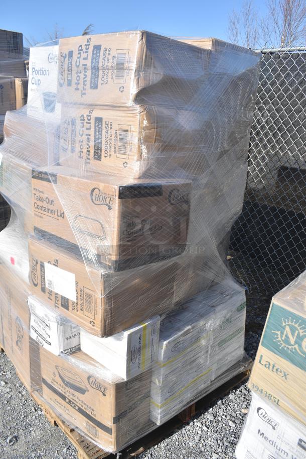 26 BRAND NEW! Items Including 500L1020W Choice White Hot Paper Cup Travel Lid for 10-24 oz. Standard Cups and 8 oz. Squat Cups - 1000/Case, 500CC16 Choice Clear PET Customizable Plastic Cold Cup - 16 oz. - 1000/Case, 5001N6001KR EcoChoice 10" x 12" Natural Kraft 1/4 Fold Luncheon Napkin - 6000/Case, 43318TRBU Choice 18" x 700' 40 lb. Premium White True Butcher Paper Roll, 130BKNIFEWP Choice 6 1/2" Individually Wrapped Medium Weight Black Polypropylene Plastic Knife - 1000/Case, 129MCS38B Choice 38 oz. Black Rectangular Microwavable Heavy Weight Container with Lid 8 3/4" x 6 1/4" x 2" - 150/Case. 26 Times Your Bid! - Image 3 of 15
