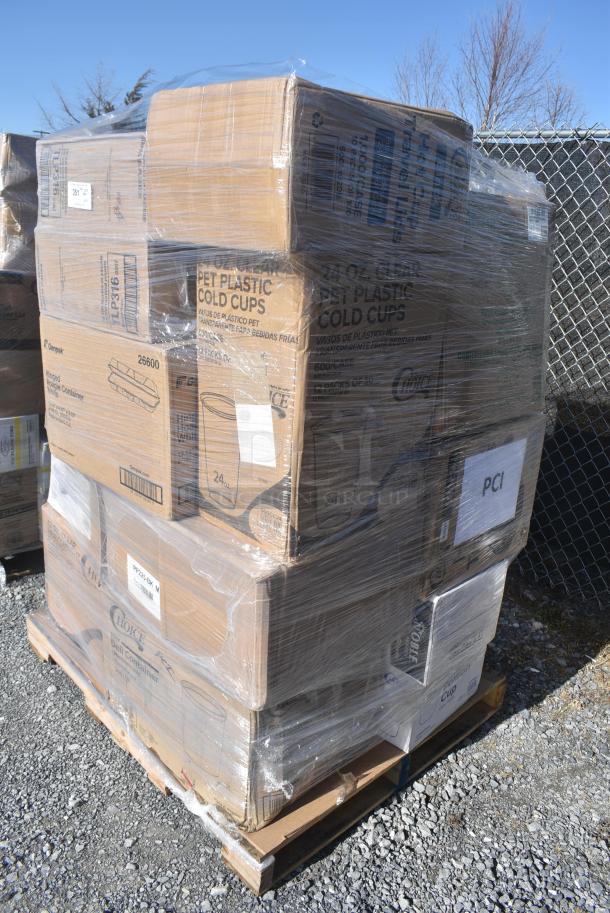 26 BRAND NEW! Items Including 127CH08F Choice 8 oz. Clear RPET Tall Hinged Deli Container - 200/Case, 433NHT101H Choice 1/6 Standard Size White "Thank You" Medium-Duty Plastic T-Shirt Bag - 1000/Case, 500L1020B Choice Black Hot Paper Cup Travel Lid for 10-24 oz. Standard Cups and 8 oz. Squat Cups - 1000/Case, 129MCR16B Choice 16 oz. Black 6 1/4" Round Microwavable Heavy Weight Container with Lid - 150/Case, 127P100C Choice 1 oz. Clear Plastic Souffle Cup / Portion Cup - 2500/Case, 394385L Noble Products Powder-Free Disposable Latex Gloves for Foodservice - 1000/Case, 130BFORKWP Choice Individually Wrapped Medium Weight Black Polypropylene Plastic Fork - 1000/Case. 26 Times Your Bid! - Image 3 of 15