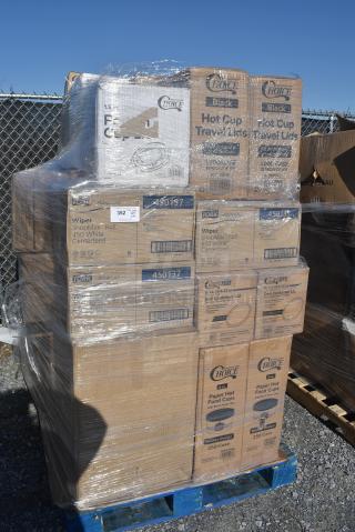 30 BRAND NEW! Items Including Three 450137 Tork Wiper ShopMax Roll 450 White Centerfeed, Two 500L1020B Choice Black Hot Paper Cup Travel Lid for 10-24 oz. Standard Cups and 8 oz. Squat Cups - 1000/Case, 500TO10103 Choice 10" x 10" x 3" Microwaveable 1-Compartment Black / Clear Plastic Hinged Container - 100/Case, 433910P 9" White Uncoated Paper Plate, 128HD16COMBO ChoiceHD 16 oz. Microwavable Translucent Plastic Deli Container and Lid Combo Pack - 240/Case, 760SOUP8MP Choice 8 oz. Medley Double Poly-Coated Paper Soup / Hot Food Cup with Vented Paper Lid - 250/Case. 30 Times Your Bid!