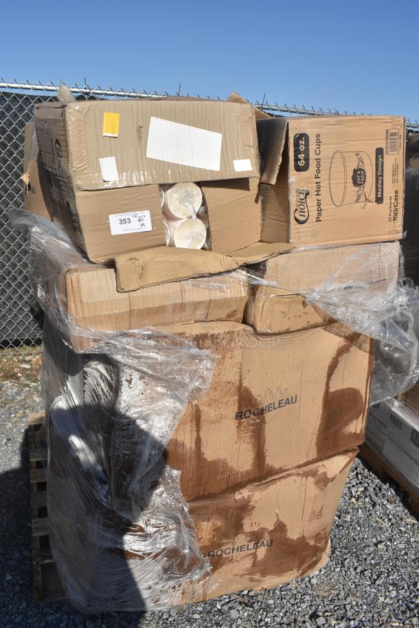 9 BRAND NEW! Items Including Rocheleau Boxes, Choice 64 oz. Medley Double Poly-Coated Paper Soup / Hot Food Cup - 150/Case 760SOUP64MB, Choice 12 oz. Medley Double Poly-Coated Paper Soup / Hot Food Cup - 1000/Case 760SOUP12MB. 9 Times Your Bid! - Image 1 of 8