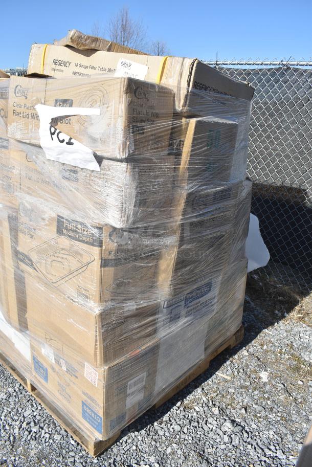 32 BRAND NEW! Items Including 129MCS24B Choice 24 oz. Black Rectangular Microwavable Heavy Weight Container with Lid 8" x 5 1/4" x 2" - 150/Case, 600TB3018G Regency 30" x 18" 18-Gauge 304 Stainless Steel Equipment Filler Table with Backsplash and Galvanized Undershelf, 50016W Choice 16 oz. White Poly Paper Hot Cup - 1000/Case, 50010DWALLW Choice 10 oz. White Smooth Double Wall Paper Hot Cup - 500/Case, 612FS7800 Choice Full Size Foil Steam Table Pan Medium. 32 Times Your Bid! - Image 3 of 15