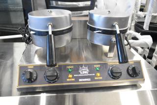BRAND NEW SCRATCH AND DENT! Carnival King 382WSM22 Stainless Steel Non-Stick Double Waffle Maker with Timers. 120 Volts, 1 Phase. Tested and Working!