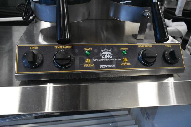 BRAND NEW SCRATCH AND DENT! Carnival King 382WSM22 Stainless Steel Non-Stick Double Waffle Maker with Timers. 120 Volts, 1 Phase. Tested and Working! - Image 6 of 10