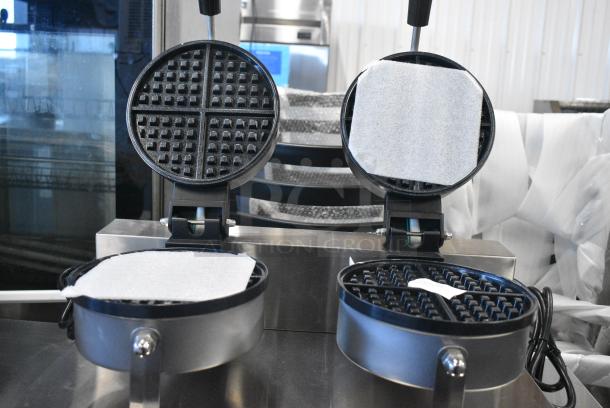 BRAND NEW SCRATCH AND DENT! Carnival King 382WSM22 Stainless Steel Non-Stick Double Waffle Maker with Timers. 120 Volts, 1 Phase. Tested and Working! - Image 7 of 10
