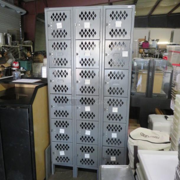 One Gray Metal Locker System With 18 Lockers. 36X18X78 - Image 1 of 2