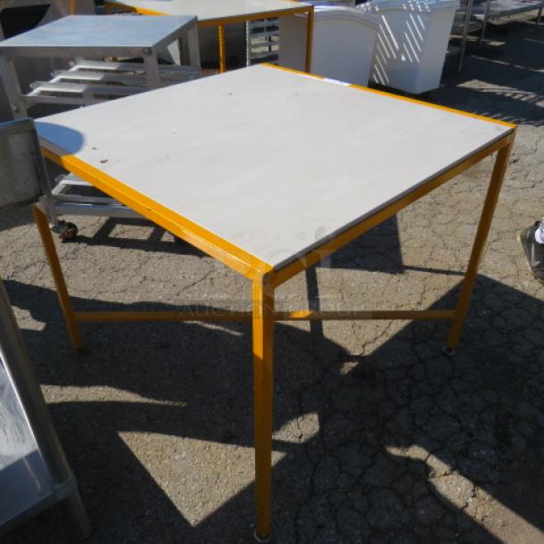 One Metal Table With Removable Cutting Board Type Top. 36X36X31 - Image 2 of 2