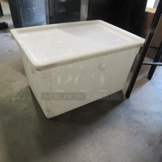 One 22 Gallon Food Storage Container With Lid.