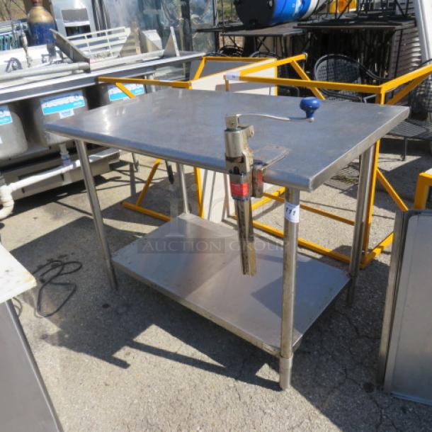 One Stainless Steel Table With SS Under Shelf And A Edlund 10lb Can Opener. 48X30X36 - Image 1 of 1