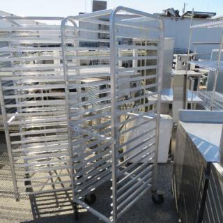 One Aluminum Speed Rack On Casters. Missing 1 Caster. 20X26X70