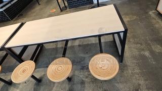 One Beautiful Metal/Wooden Table With 6 Attachable Stools. 75X30X30