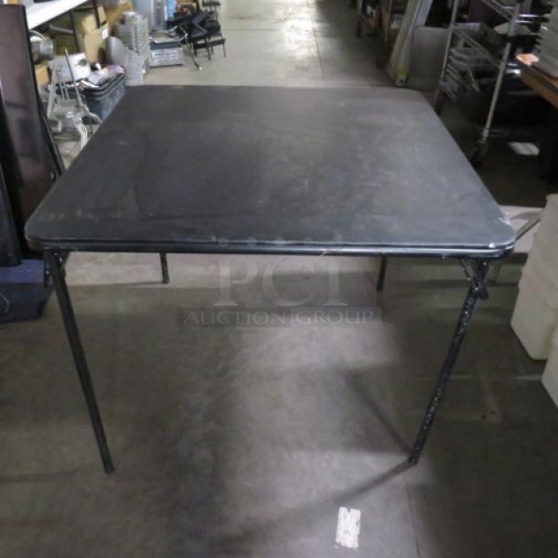 One Black Metal Folding Card Table. - Image 1 of 1