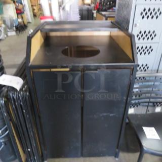 One 2 Door Wooden/Metal Trash Receptacle. 29X34X46