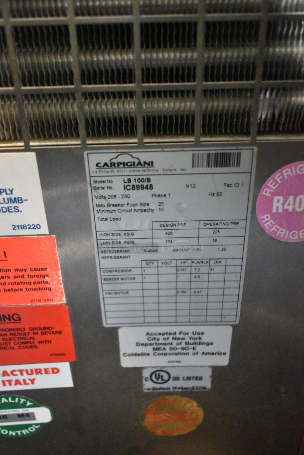 Carpigiani LB 100/B Stainless Steel Commercial Countertop Air Cooled Batch Freezer. 208/230 Volts, 1 Phase. - Image 7 of 7