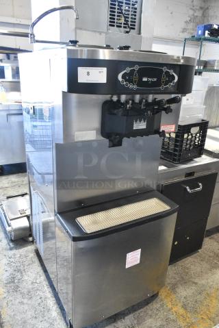 Taylor C713-33 Stainless Steel Commercial Floor Style Water Cooled 2 Flavor w/ Twist Soft Serve Ice Cream Machine on Commercial Casters. 208-230 Volts, 3 Phase.