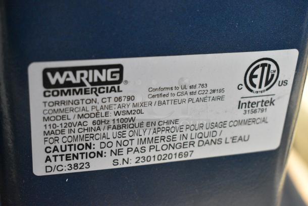 BRAND NEW SCRATCH AND DENT! 2023 Waring WSM20L Metal Commercial Countertop 20 Quart Planetary Dough Mixer w/ Stainless Steel Mixing Bowl, Bowl Guard, Dough Hook, Paddle and Whisk Attachments. 110-120 Volts, 1 Phase. Tested and Working! - Image 10 of 10