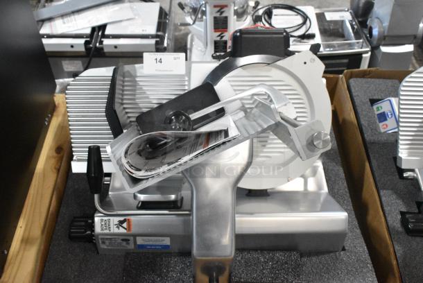 BRAND NEW SCRATCH AND DENT! 2021 Globe S13A-51 Stainless Steel Commercial Countertop Meat Slicer w/ Blade Sharpener. 110 Volts, 1 Phase. Tested and Working! - Image 1 of 8