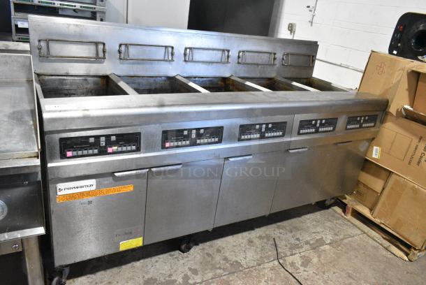 2019 Frymaster FPPH555CSC Stainless Steel Commercial Natural Gas Powered 5 Bay Deep Fat Fryer w/ Filtration System on Commercial Casters. 80,000 BTU. - Image 1 of 14