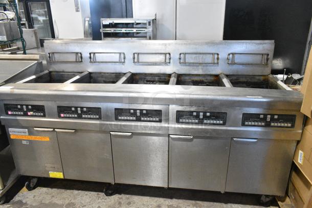 2019 Frymaster FPPH555CSC Stainless Steel Commercial Natural Gas Powered 5 Bay Deep Fat Fryer w/ Filtration System on Commercial Casters. 80,000 BTU. - Image 2 of 14