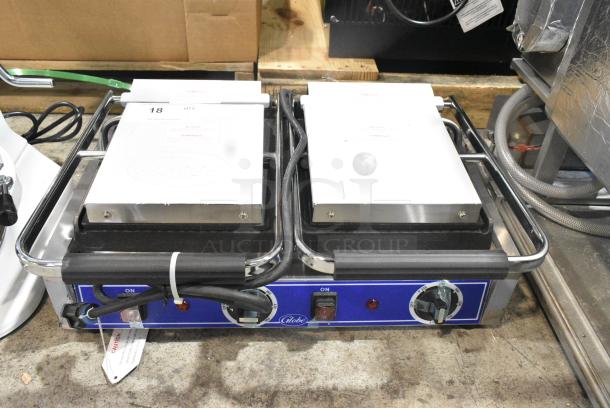 BRAND NEW SCRATCH AND DENT! 2021 Globe GSGDUE10 Stainless Steel Commercial Countertop Double Panini Press. 240 Volts, 1 Phase. - Image 1 of 7
