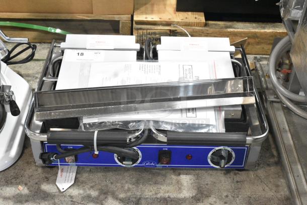 BRAND NEW SCRATCH AND DENT! 2021 Globe GSGDUE10 Stainless Steel Commercial Countertop Double Panini Press. 240 Volts, 1 Phase. - Image 2 of 7