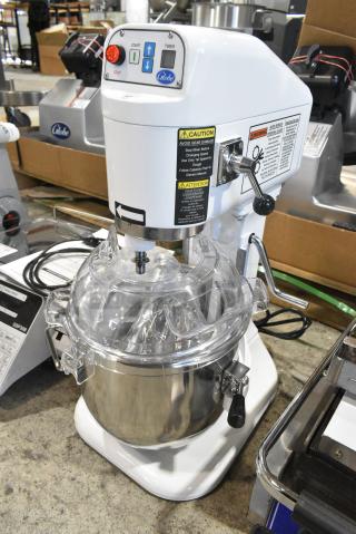 BRAND NEW SCRATCH AND DENT! 2022 Globe SP8 Metal Commercial 8 Quart Planetary Dough Mixer w/ Stainless Steel Mixing Bowl, Bowl Guard, Dough Hook, Paddle and Whisk Attachments. 110 Volts, 1 Phase. Tested and Working! - Item #1171574