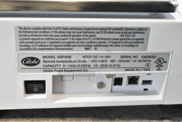 BRAND NEW SCRATCH AND DENT! Globe GSP30B Metal Commercial Countertop Scale. 110-120 Volts, 1 Phase. Tested and Working! - Image 8 of 8