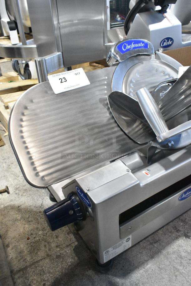 BRAND NEW SCRATCH AND DENT! 2021 Globe Chefmate GC 512 Stainless Steel Commercial Countertop Meat Slicer w/ Blade Sharpener. 115 Volts, 1 Phase. Tested and Working! - Image 4 of 7