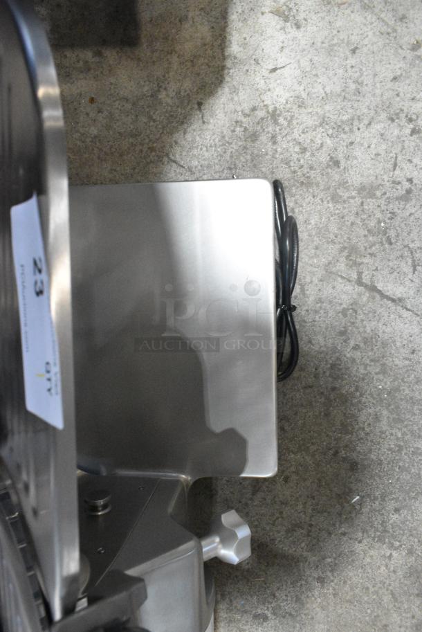 BRAND NEW SCRATCH AND DENT! 2021 Globe Chefmate GC 512 Stainless Steel Commercial Countertop Meat Slicer w/ Blade Sharpener. 115 Volts, 1 Phase. Tested and Working! - Image 5 of 7