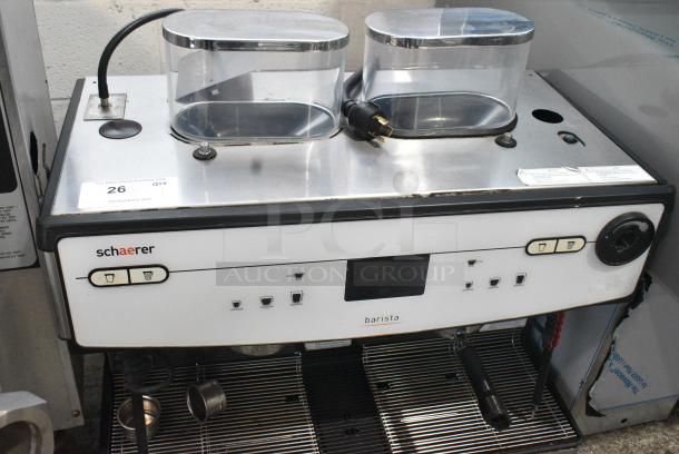 Schaerer Barista Metal Commercial Countertop 2 Group Automatic Espresso Machine w/ 2 Portafilters and 2 Hoppers. 208-240 Volts, 1 Phase. - Image 3 of 6