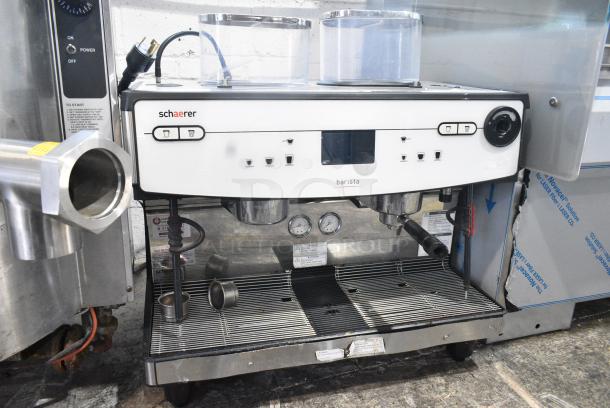 Schaerer Barista Metal Commercial Countertop 2 Group Automatic Espresso Machine w/ 2 Portafilters and 2 Hoppers. 208-240 Volts, 1 Phase. - Image 5 of 6