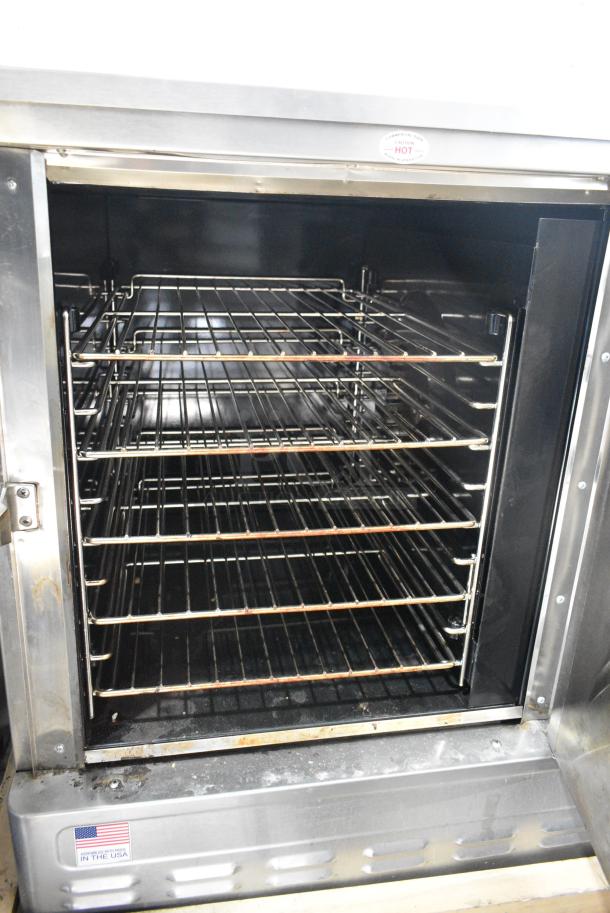 LIKE NEW! 2023 Blodgett DFG-50 Stainless Steel Commercial Natural Gas Powered Half Size Convection Oven w/ Solid Door and Metal Oven Racks. - Image 4 of 6