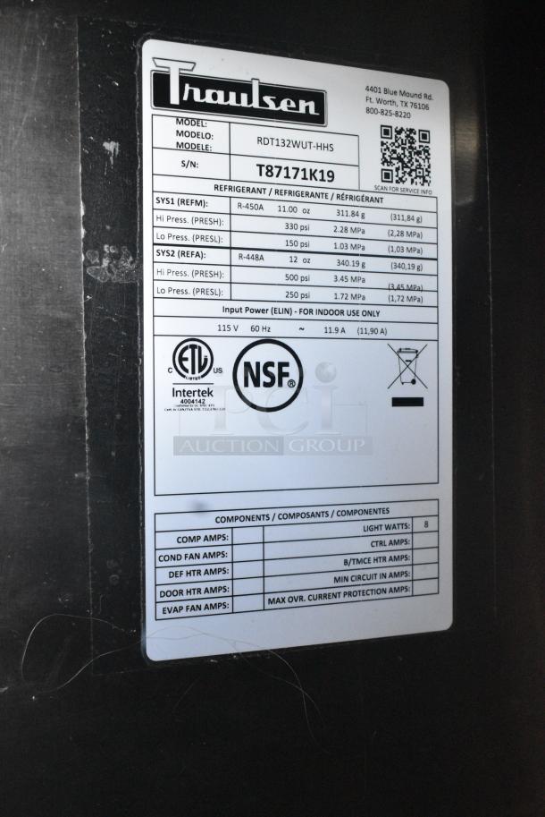 Traulsen RDT132WUT-HHS Stainless Steel Commercial 2 Half Size Door Reach In Cooler Freezer on Commercial Casters. 115 Volts, 1 Phase. Tested and Working! - Image 7 of 7