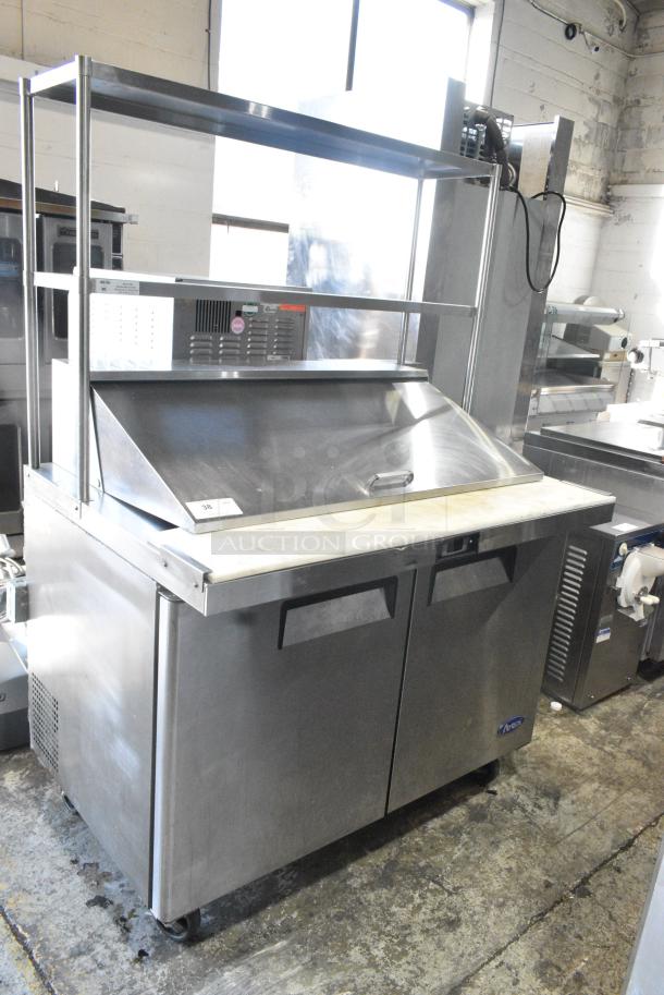 2021 Atosa MSF8306GR Stainless Steel Commercial Sandwich Salad Prep Table Bain Marie Mega Top w/ 2 Tier Over Shelf on Commercial Casters. 115 Volts, 1 Phase. Tested and Working! - Image 1 of 8