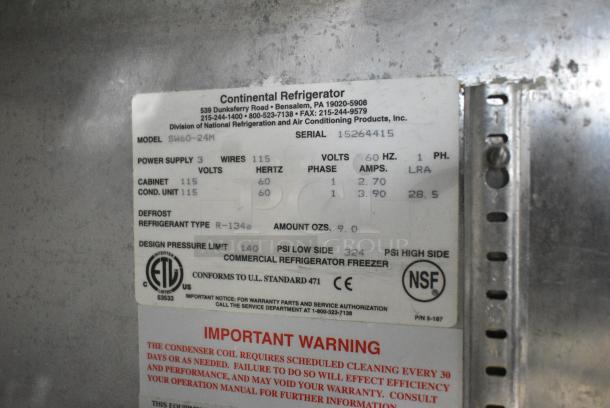 Continental SW60-24M Stainless Steel Commercial Prep Table w/ Poly Drop In Bins on Commercial Casters. 115 Volts, 1 Phase. Tested and Working! - Image 10 of 10