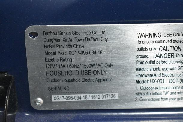 Expert Grill XG17-096-034-18 Blue Metal Electric Powered Grill. 120 Volts, 1 Phase. - Image 6 of 6