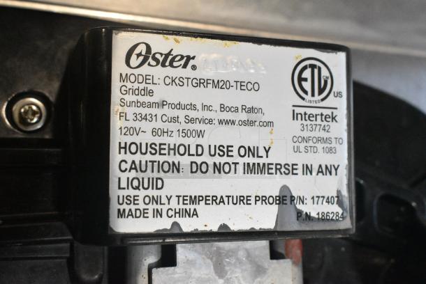 Oster CKSTGRFM20-TECO Metal Countertop Electric Powered Griddle. 120 Volts, 1 Phase. - Image 4 of 4