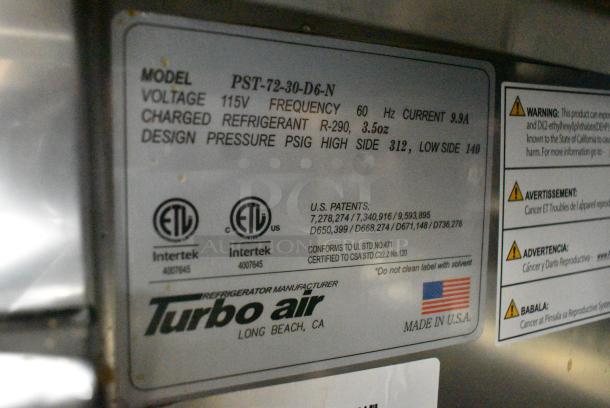 Turbo Air PST-72-30-D6-N Sandwich Salad Prep Table Bain Marie Mega Top w/ 6 Drawers on Commercial Casters. 115 Volts, 1 Phase. Tested and Working! - Image 13 of 13