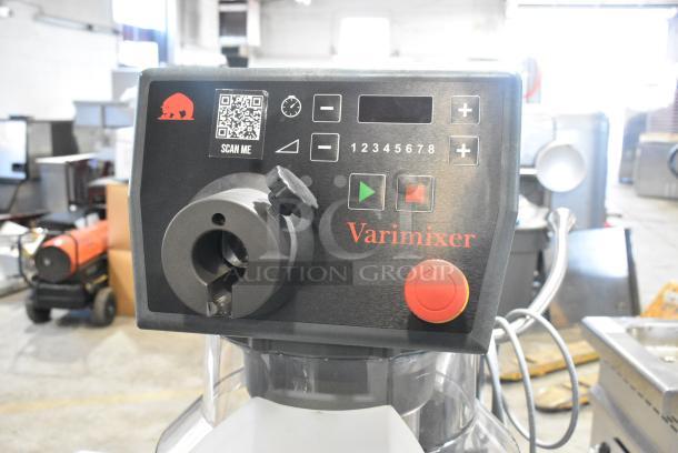 BRAND NEW SCRATCH AND DENT! 2022 Varimixer V20K Metal Commercial Floor Style 20 Quart Planetary Dough Mixer w/ Stainless Steel Mixing Bowl, Bowl Dolly and Whisk Attachment. 120 Volts, 1 Phase. Tested and Powers On But Parts Do Not Move - Image 5 of 9