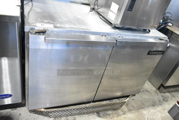 Continental Stainless Steel Commercial 2 Door Undercounter Cooler. 115 Volts, 1 Phase. Tested and Working! - Image 1 of 7