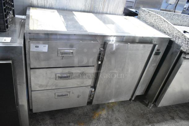 Custom Diamond RH-2448-R Stainless Steel Commercial Single Door and 3 Drawer Undercounter Cooler. 120 Volts, 1 Phase. Tested and Powers On But Does Not Get Cold - Image 1 of 8