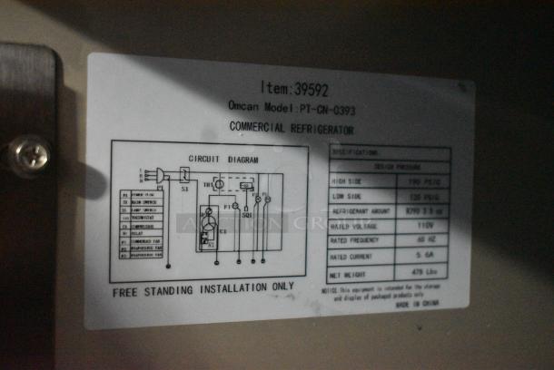 Omcan PT-CN-0393 Stainless Steel Commercial 2 Door Work Top Cooler w/ Stone Countertop. 115 Volts, 1 Phase. Tested and Working! - Image 7 of 8