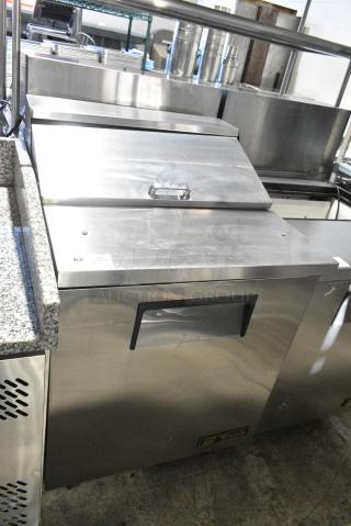 True TSSU-27-08 Stainless Steel Commercial Sandwich Salad Prep Table Bain Marie Mega Top on Commercial Casters. 115 Volts, 1 Phase. Tested and Working!