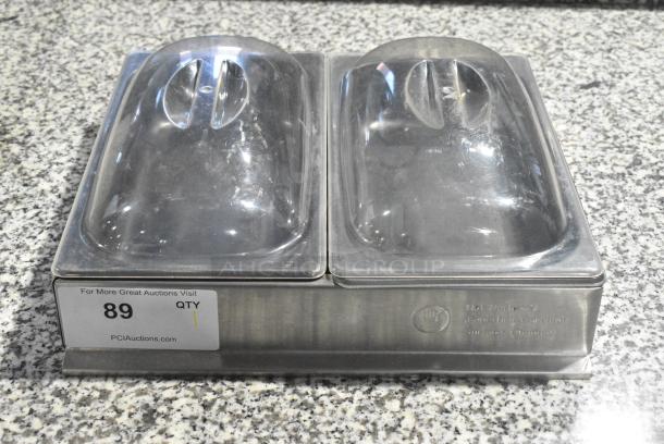 Stainless Steel Bar Topping Railing w/ 2 Drop Ins and Lids. - Image 1 of 5