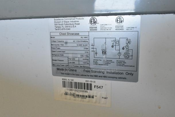 Excellence HL-14HC Metal Chest Freezer Merchandiser on Commercial Casters. 115 Volts, 1 Phase. Tested and Working! - Image 8 of 8