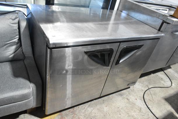 Turbo Air TUR-48SD Stainless Steel Commercial 2 Door Undercounter Cooler on Commercial Casters. 115 Volts, 1 Phase. Tested and Working! - Image 1 of 8