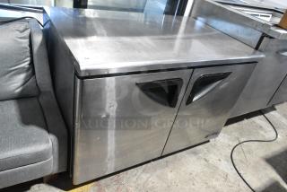 Turbo Air TUR-48SD Stainless Steel Commercial 2 Door Undercounter Cooler on Commercial Casters. 115 Volts, 1 Phase. Tested and Working!
