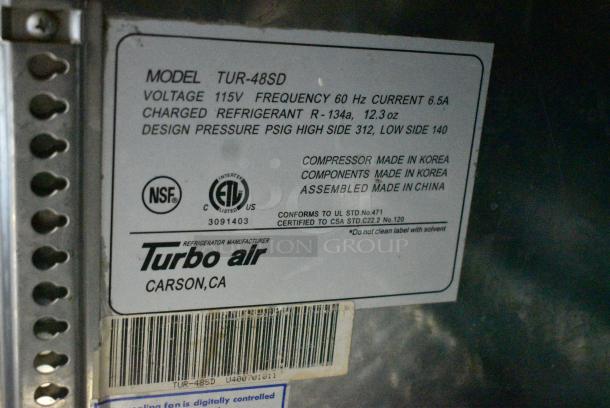 Turbo Air TUR-48SD Stainless Steel Commercial 2 Door Undercounter Cooler on Commercial Casters. 115 Volts, 1 Phase. Tested and Powers On But Does Not Get Cold - Image 7 of 7