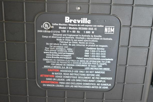 Breville BES880 BSS / C Metal Countertop Coffee Machine. 120 Volts, 1 Phase. - Image 7 of 7