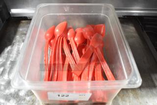 Clear Poly Bin w/ Red Spoons